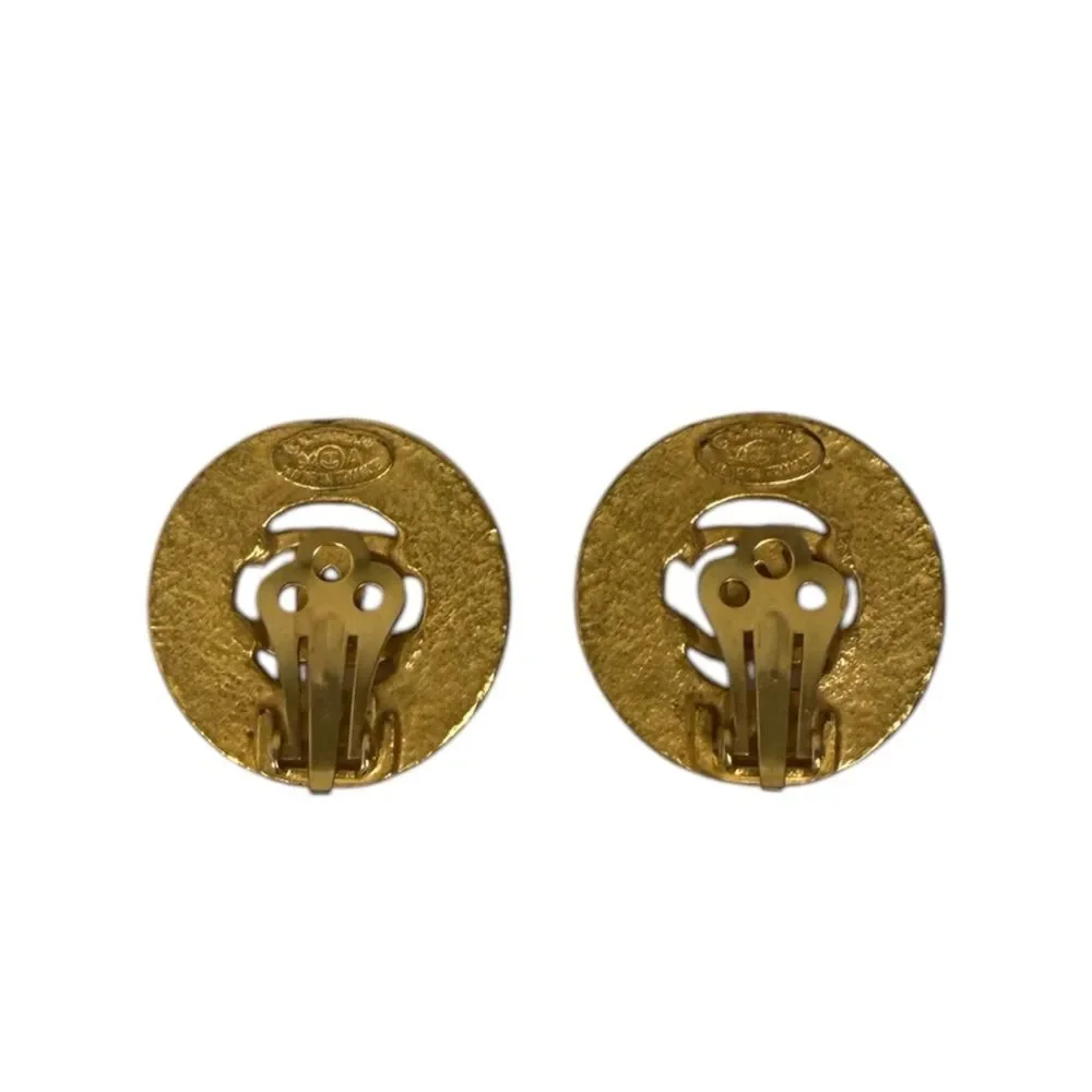 CHANEL Vintage CC Logo Gold Plated Circular Earrings